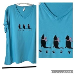 Kitty Print Live and Tell Cotton Short Sleeve Tee Women’s Sz2X